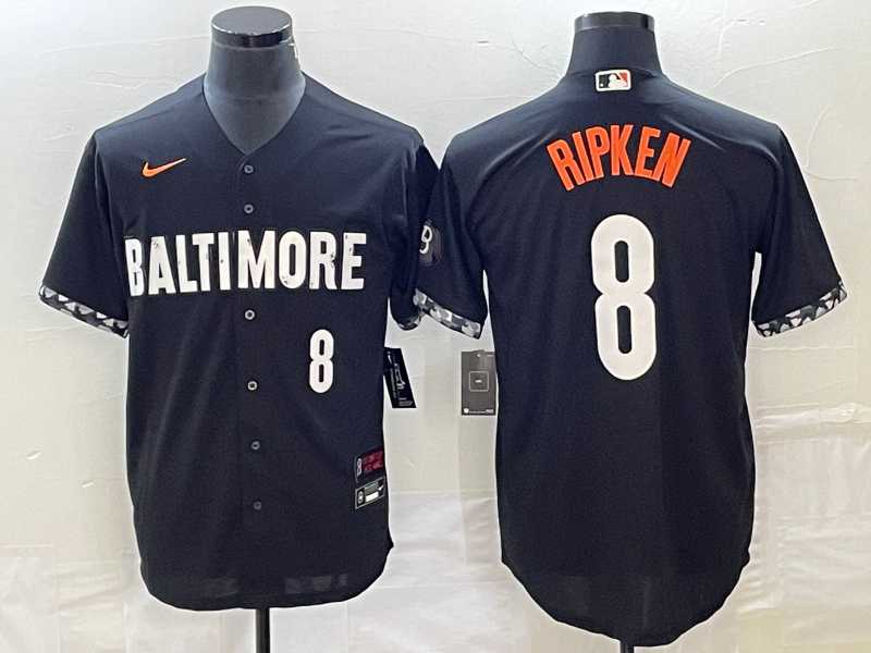 Mens Baltimore Orioles #8 Cal Ripken Jr Number Black 2023 City Connect Cool Base Stitched MLB Jerseys